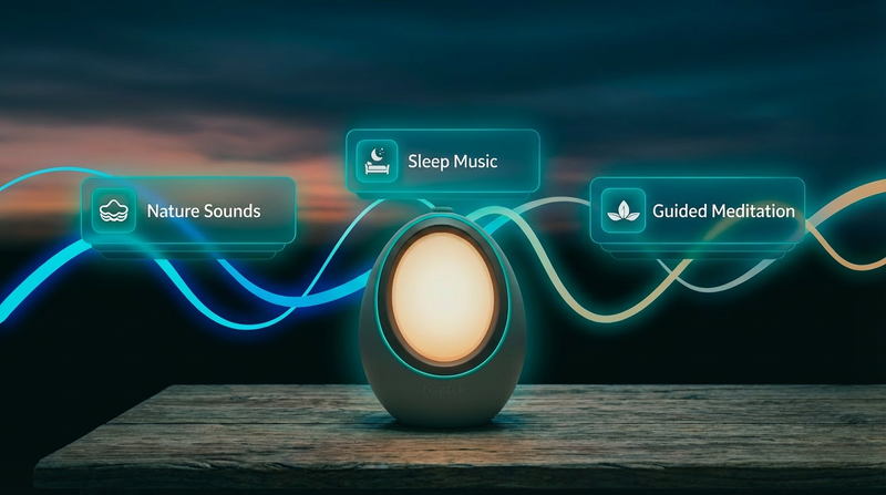 Naptick sleep device offering nature sounds, sleep music and guided meditation for better sleep
